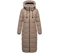 MARIKOO Damen Wintermantel warmer Steppmantel lang mit abnehmbarer Kapuze Nadeshikoo XVI Taupe Grey Gr. XL