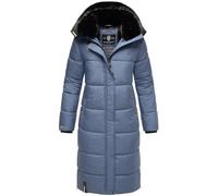 MARIKOO Damen Wintermantel warmer Steppmantel lang mit abnehmbarer Kapuze Reliziaa Dusty Blue Gr. XL