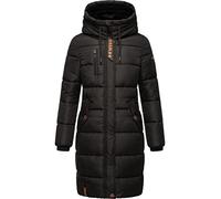 MARIKOO Damen Wintermantel warmer Steppmantel lang mit Brusttasche und verstellbarer Kapuze Yuikoo Black Gr. XS