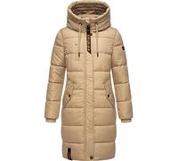 MARIKOO Damen Wintermantel warmer Steppmantel lang mit Brusttasche und verstellbarer Kapuze Yuikoo Beige Gr. M