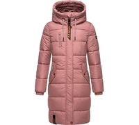 MARIKOO Damen Wintermantel warmer Steppmantel lang mit Brusttasche und verstellbarer Kapuze Yuikoo Dark Rose Gr. XXL