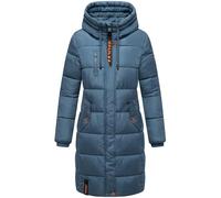 MARIKOO Damen Wintermantel warmer Steppmantel lang mit Brusttasche und verstellbarer Kapuze Yuikoo Dusty Blue Gr. 3XL
