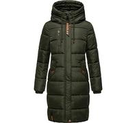 MARIKOO Damen Wintermantel warmer Steppmantel lang mit Brusttasche und verstellbarer Kapuze Yuikoo Dark Olive Gr. XXL