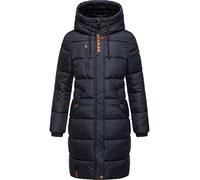 MARIKOO Damen Wintermantel warmer Steppmantel lang mit Brusttasche und verstellbarer Kapuze Yuikoo Navy Gr. M
