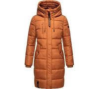 MARIKOO Damen Wintermantel warmer Steppmantel lang mit Brusttasche und verstellbarer Kapuze Yuikoo Rusty Cinnamon Gr. XL