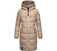 MARIKOO Damen Wintermantel warmer Steppmantel lang mit Brusttasche und verstellbarer Kapuze Yuikoo Taupe Gr. XXL