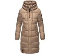 MARIKOO Damen Wintermantel warmer Steppmantel lang mit Brusttasche und verstellbarer Kapuze Yuikoo Taupe Grey Gr. M