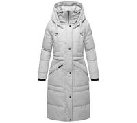 MARIKOO Damen Wintermantel Warmer Steppmantel lang mit Kapuze Ayumii Light Grey Gr. L