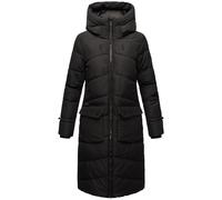 MARIKOO Damen Wintermantel Warmer Steppmantel lang mit Kapuze und Gehschlitzen Tomomii XVI Black Gr. XL