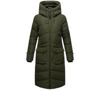 MARIKOO Damen Wintermantel Warmer Steppmantel lang mit Kapuze und Gehschlitzen Tomomii XVI Dark Olive Gr. L