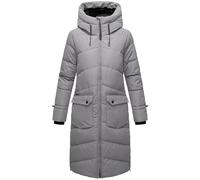 MARIKOO Damen Wintermantel Warmer Steppmantel lang mit Kapuze und Gehschlitzen Tomomii XVI Grey Gr. XL