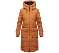 MARIKOO Damen Wintermantel Warmer Steppmantel lang mit Kapuze und Gehschlitzen Tomomii XVI Rusty Cinnamon Gr. XS