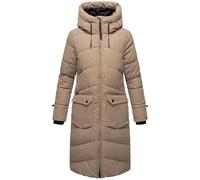 MARIKOO Damen Wintermantel Warmer Steppmantel lang mit Kapuze und Gehschlitzen Tomomii XVI Taupe Grey Gr. L