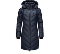MARIKOO Damen Wintermantel Warmer Steppmantel lang mit Verstellbarer Kapuze Armasa Blau Gr. XXL