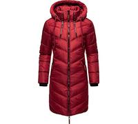 MARIKOO Damen Wintermantel Warmer Steppmantel lang mit Verstellbarer Kapuze Armasa Dark Red Gr. M