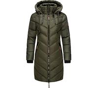 MARIKOO Damen Wintermantel Warmer Steppmantel lang mit Verstellbarer Kapuze Armasa Grün Gr. L