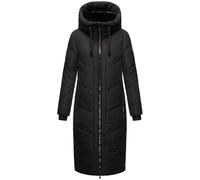 MARIKOO Damen Wintermantel warmer Steppmantel lang mit verstellbarer Kapuze und hohem Kragen Nadaree XVI Black Gr. M