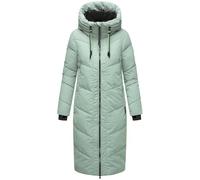 MARIKOO Damen Wintermantel warmer Steppmantel lang mit verstellbarer Kapuze und hohem Kragen Nadaree XVI Smokey Mint Gr. XL