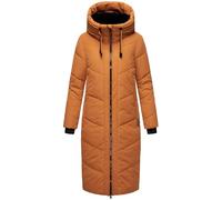 MARIKOO Damen Wintermantel warmer Steppmantel lang mit verstellbarer Kapuze und hohem Kragen Nadaree XVI Rusty Cinnamon Gr. XS