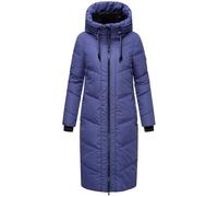 MARIKOO Damen Wintermantel warmer Steppmantel lang mit verstellbarer Kapuze und hohem Kragen Nadaree XVI Blue Violet Gr. XS