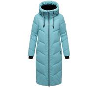 MARIKOO Damen Wintermantel warmer Steppmantel lang mit verstellbarer Kapuze und hohem Kragen Nadaree XVI Sky Blue Gr. M
