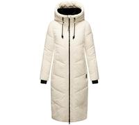 MARIKOO Damen Wintermantel warmer Steppmantel lang mit verstellbarer Kapuze und hohem Kragen Nadaree XVI Offwhite Gr. M