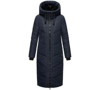 MARIKOO Damen Wintermantel warmer Steppmantel lang mit verstellbarer Kapuze und hohem Kragen Nadaree XVI Navy Gr. M