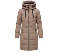MARIKOO Damen Wintermantel warmer Steppmantel lang mit verstellbarer Kapuze und hohem Kragen Natsukoo XVI Taupe Grey Gr. 3XL