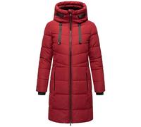 MARIKOO Damen Wintermantel warmer Steppmantel lang mit verstellbarer Kapuze und hohem Kragen Natsukoo XVI Dark Red Gr. XXL