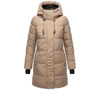 MARIKOO Damen Wintermantel Warmer Steppmantel lang mit Verstellbarer Kapuze und reflektierenden Details Kaituu XVI Taupe Grey Gr. 6XL