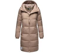 MARIKOO Damen Wintermantel warmer Steppmantel mit Kapuze und hochwertigen roséfarbenen Details und Kapuze Nomadiaa 16 Taupe Grey Gr. XL