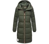 MARIKOO Damen Wintermantel warmer Steppmantel mit Kapuze und hochwertigen roséfarbenen Details und Kapuze Nomadiaa 16 Dark Olive Gr. M