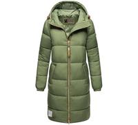 MARIKOO Damen Wintermantel warmer Steppmantel mit Kapuze und hochwertigen roséfarbenen Details und Kapuze Nomadiaa 16 Pine Olive Gr. XL