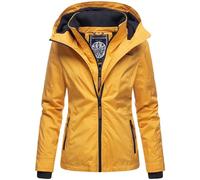 MARIKOO Designer Damen Übergangs Jacke leicht gefüttert Kapuze kurz B659 [B659-Erdbeer-Gelb-Gr.XXL]
