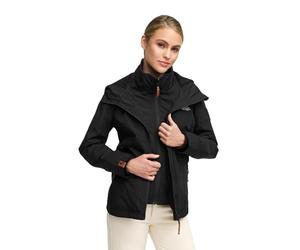 MARIKOO Designer Damen Übergangs Jacke leicht gefüttert Kapuze kurz B659 [B659-Erdbeer-Schwarz-Schwarz-Gr.XS]