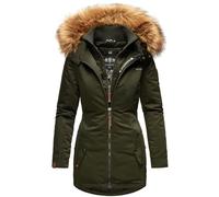 MARIKOO Designer Damen Winter Jacke Parka Mantel Teddyfell warm gefüttert B825 [B825-Sanak-Olive-Gr.XS]