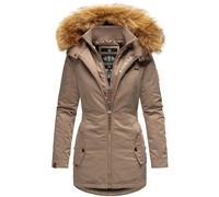 MARIKOO Designer Damen Winter Jacke Parka Mantel Teddyfell warm gefüttert B825 [B825-Sanak-Taupe-Gr.S]