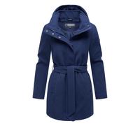 MARIKOO Damen Übergangsmantel (XS-3XL) - Eleganter Mantel mit Taillengürtel, abnehmbarer Kapuze, 2-Wege-Reißverschluss, Warme Jacke Frauen - N047 (M, Navy)