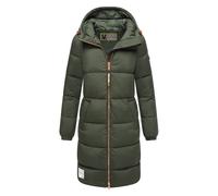 MARIKOO Damen Winterjacke (S-3XL) - Steppjacke, lang geschnitten, gefütterte Kapuze mit Kordelzug, Warme Jacke Frauen - N024 (XXL, DOlive)