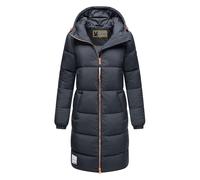 MARIKOO Damen Winterjacke (S-3XL) - Steppjacke, lang geschnitten, gefütterte Kapuze mit Kordelzug, Warme Jacke Frauen - N024 (L, Navy)