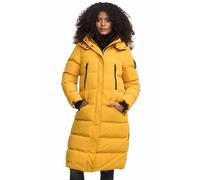 MARIKOO lange Damen Winterjacke warmer Parka gesteppt mit Kapuze B890 [B890-Schneestern-A-Yellow-Gr.L]