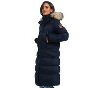 MARIKOO lange Damen Winterjacke warmer Parka gesteppt mit Kapuze B890 [B890-Schneestern-Navy-Gr.S]