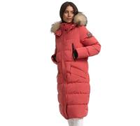 MARIKOO lange Damen Winterjacke warmer Parka gesteppt mit Kapuze B890 [B890-Schneestern-Rouge-Gr.L]
