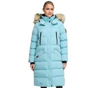 MARIKOO lange Damen Winterjacke warmer Parka gesteppt mit Kapuze B890 [B890-Schneestern-Sky-Blue-Gr.S]