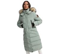 MARIKOO lange Damen Winterjacke warmer Parka gesteppt mit Kapuze B890 [B890-Schneestern-Smokey-Mint-Gr.XS]