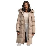 MARIKOO lange Damen Winterjacke warmer Parka gesteppt mit Kapuze B890 [B890-Schneestern-Taupe-Gr.XXL]