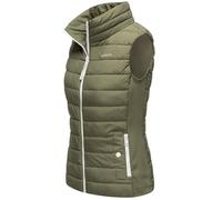 MARIKOO leicht gefütterte Damen Steppweste Übergangsjacke mit elastischen Rippbündchen an der Seite und hohem Kragen Reimii Olive Gr. XS