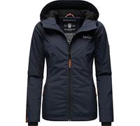 MARIKOO leicht gefütterte Damen Übergangsjacke kurz Outdoor-Jacke mit Jersey-Innenfutter und großer Kapuze Brombeere Navy Gr. S