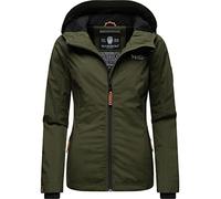 MARIKOO leicht gefütterte Damen Übergangsjacke kurz Outdoor-Jacke mit Jersey-Innenfutter und großer Kapuze Brombeere Olive Gr. L