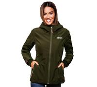 MARIKOO leicht gefütterte Damen Übergangsjacke kurz Outdoor-Jacke mit Jersey-Innenfutter und großer Kapuze Brombeere Olive Gr. L